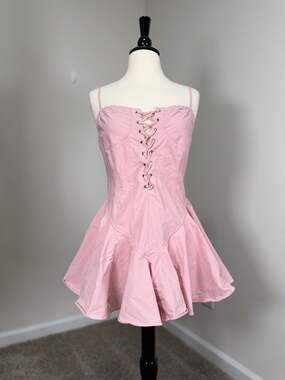 Hot & Delicious Pink Corset Mini Dress Medium Lace Up Y2K Coquette Fairy Grunge